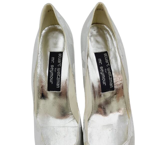 Stuart Weitzman Silver Brocade 9N 3.5" Heel Style# 2807 Evening Pumps - Picture 6 of 9
